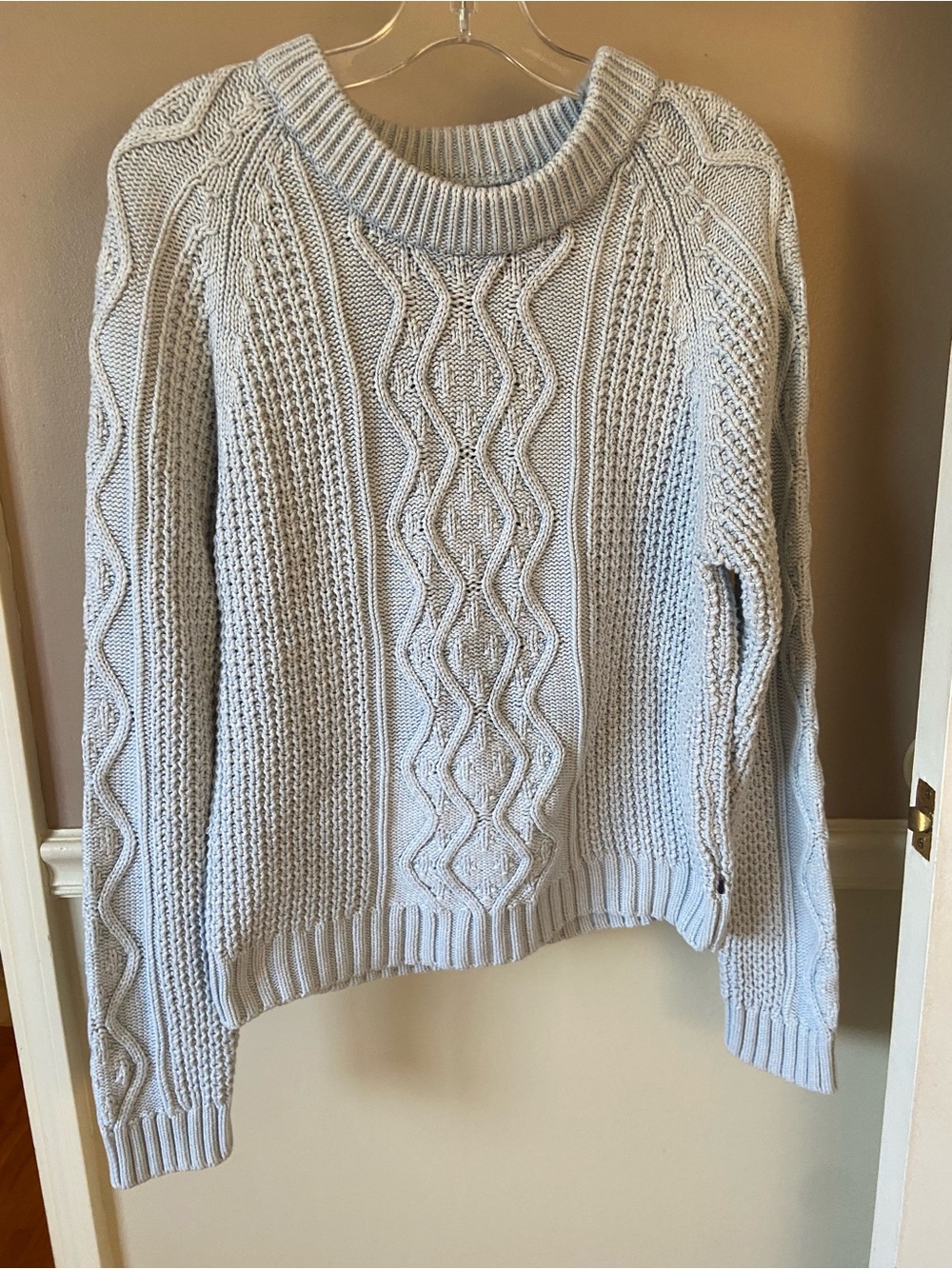 Tommy Hilfiger Pale Blue Cable Knit Crewneck Sweater
